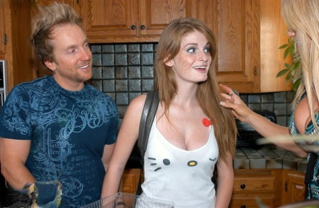 Natural redhead Faye Raegan gives a blowjob before getting her pussy nailed